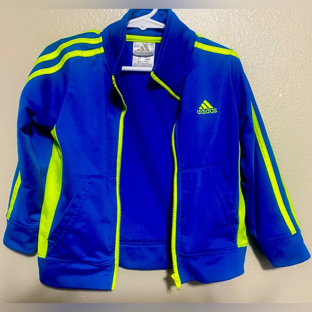 ๐HP*Final Price*Adidas track jacket kids size 2t blue and neon yellow - Picture 5 of 8
